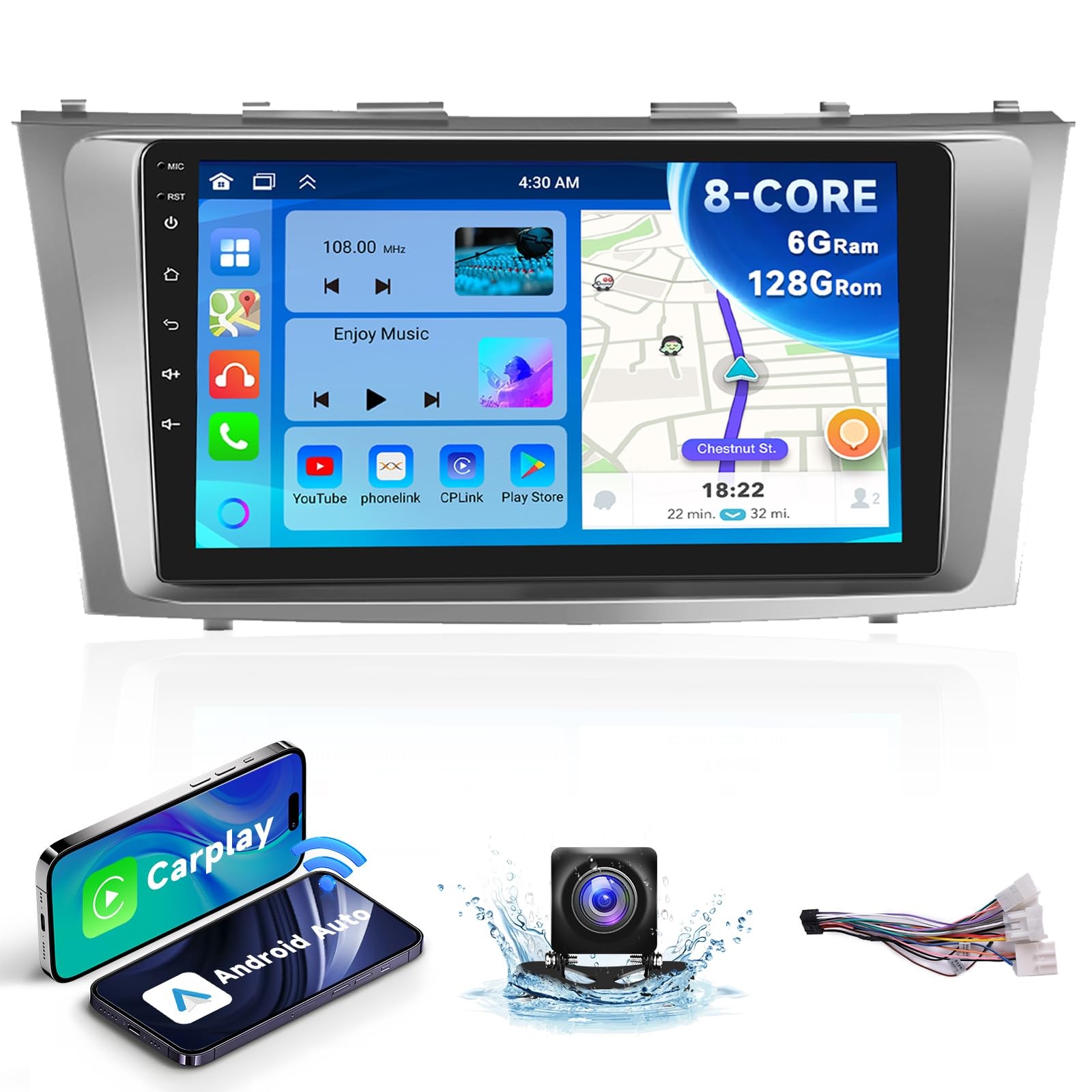 8 CORE 6G+128G Android 13 Car Stereo for Toyota Camry 2006 2007 2008 2009 2011 w