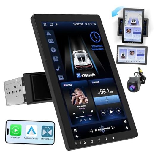 10.1″ Rotatable Touch Screen Car Stereo Single Din – Android 13, Wireless