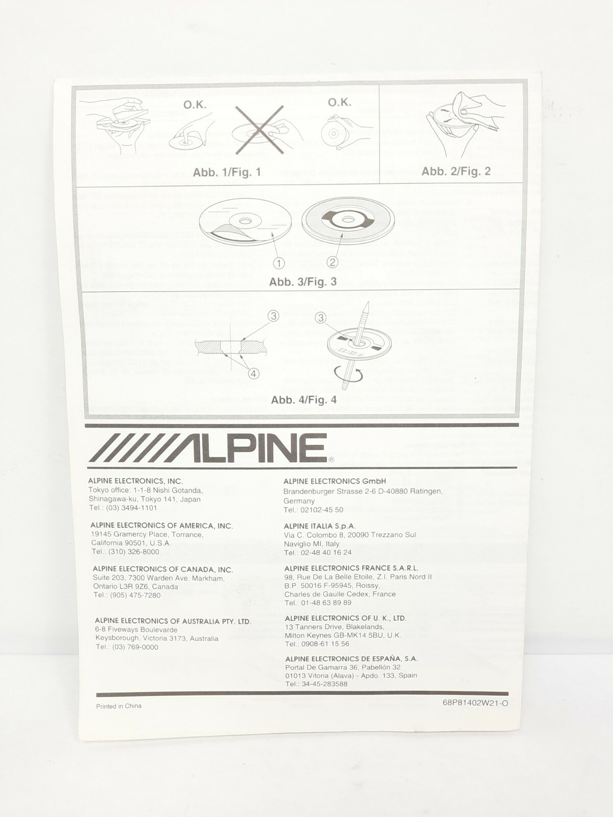 Alpine CHA-S604 ORIGINAL Owners Manual ONLY German Italian Norwegian Text EX CON