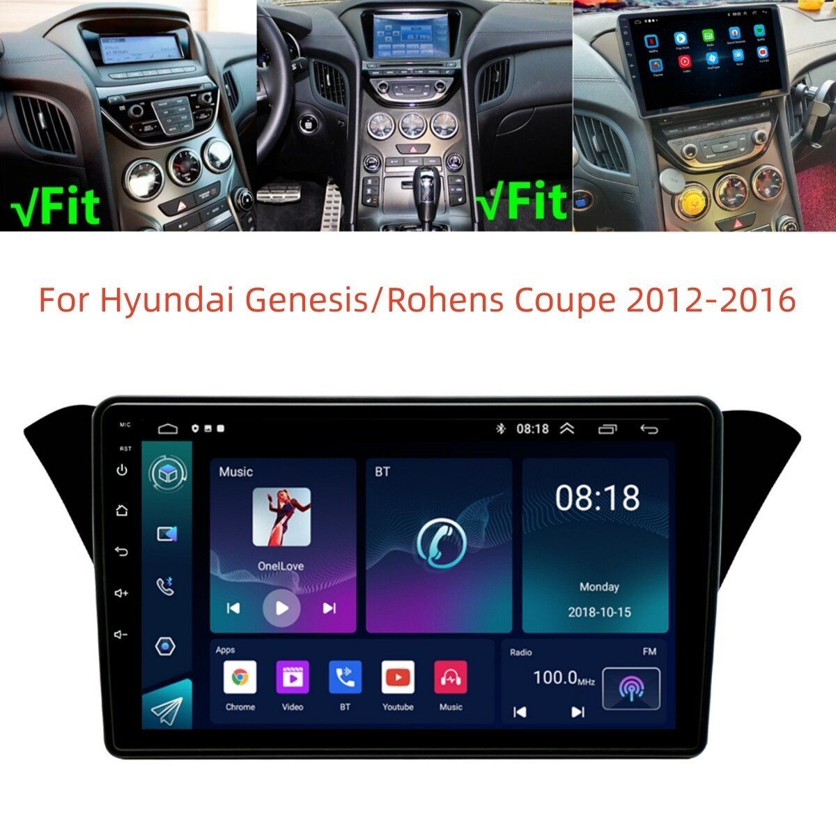 Car Stereo Radio GPS Head Unit For Hyundai Genesis/Rohens Coupe 2012-2016 4+64G