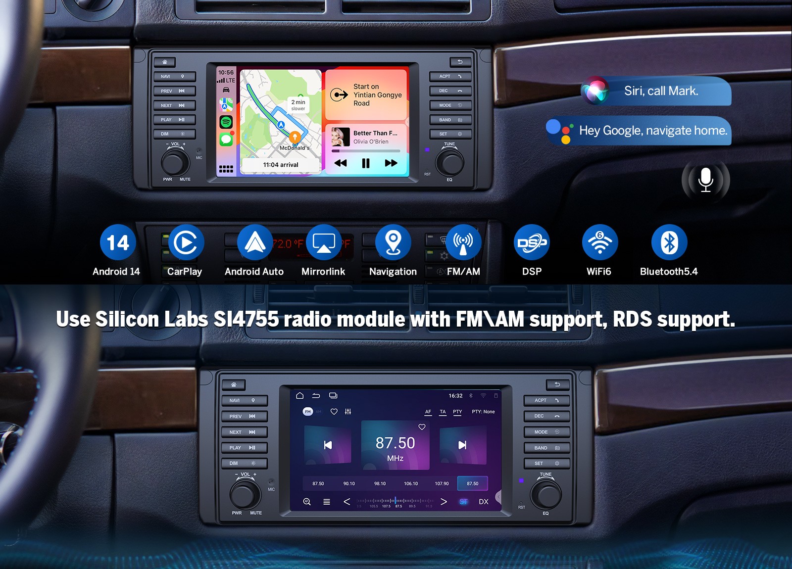 E39X7A 4+64 Android 7″ for BMW E39 528i 530i 1995-2003 Car Radio CarPlay+CAM+DVR