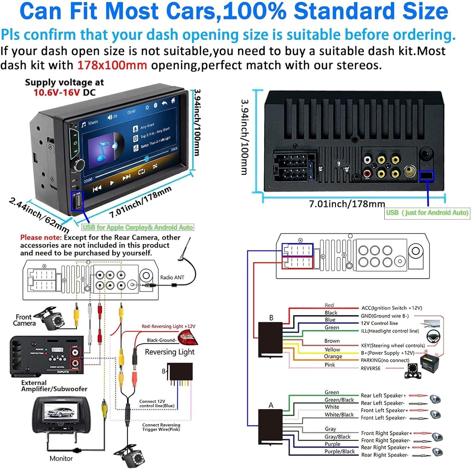 Double Din Car Stereo with Dash Cam,Compatible with Apple Carplay,Android Aut…