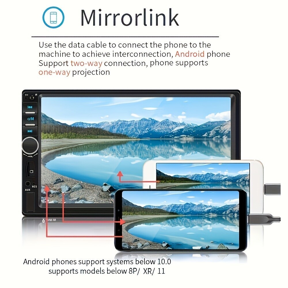 7″ touchscreen 2DIN car audio reverse camera USB AUX input mirror link