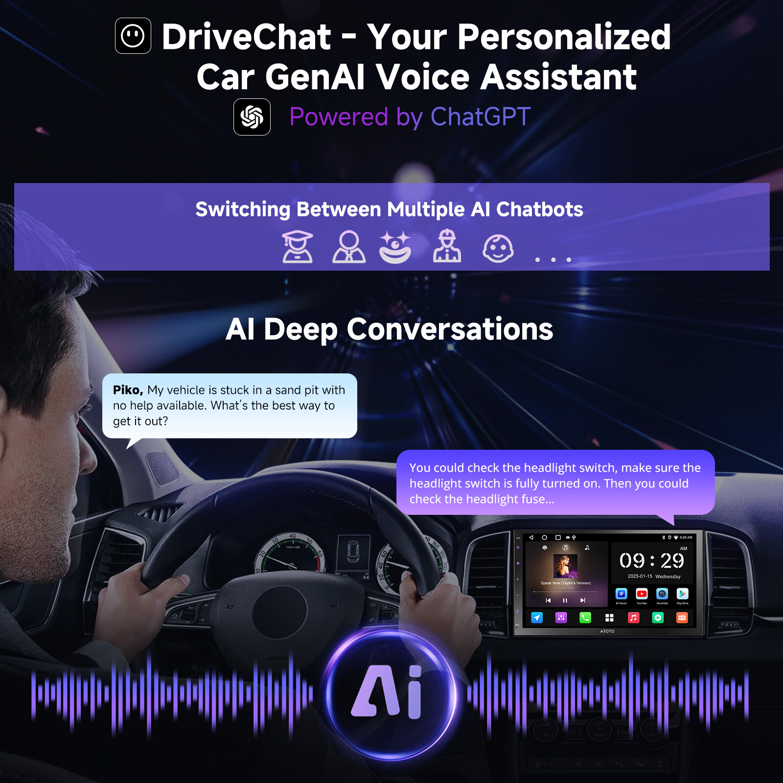 ATOTO 9″ A6PF 2DIN Car Stereo Wireless Android Auto CarPlay GPS Track Navi Radio