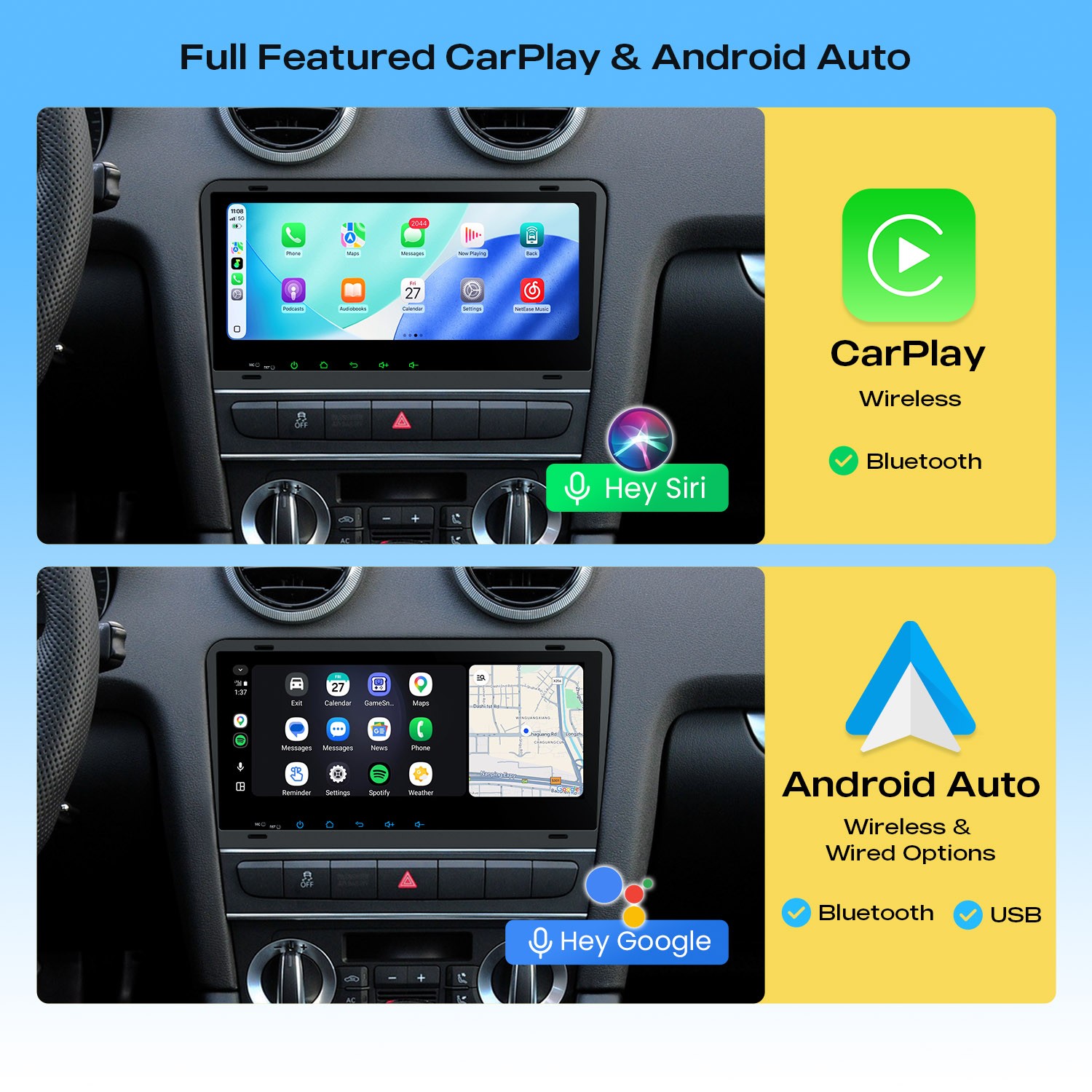 CarPlay Android Auto for Audi A3 S3 RS3 Android 14 8.8″ IPS Car Stereo Dual BT