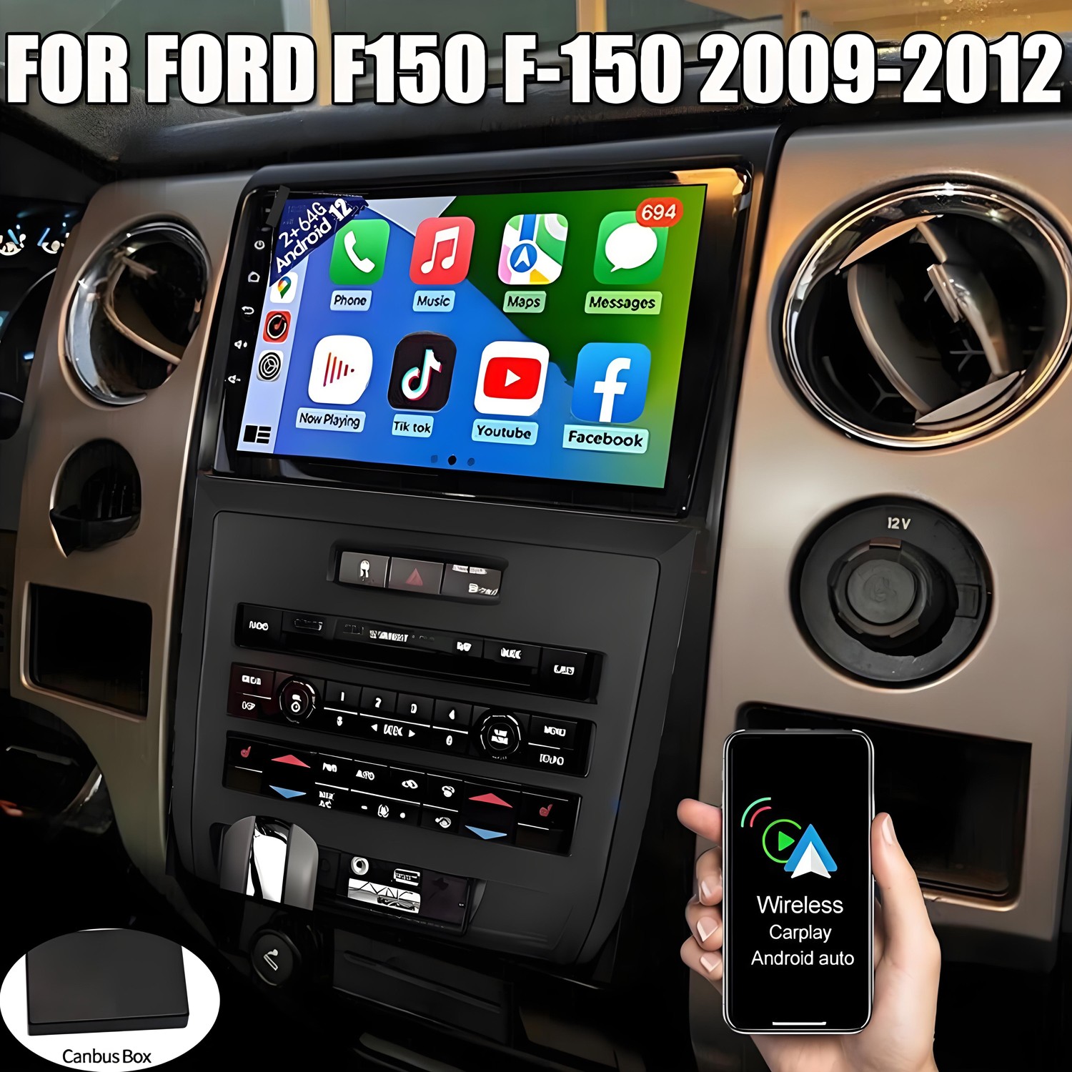 For Ford F150 2009-2014 Android 13 9″Apple Carplay Car Stereo Radio GPS NAVI 64G