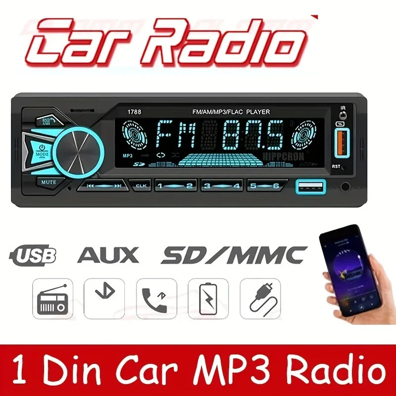 Car Stereo Single 1 DIN Radio Mp3 Player Bluetooth FM AUX IN USB TF SD Head Unit