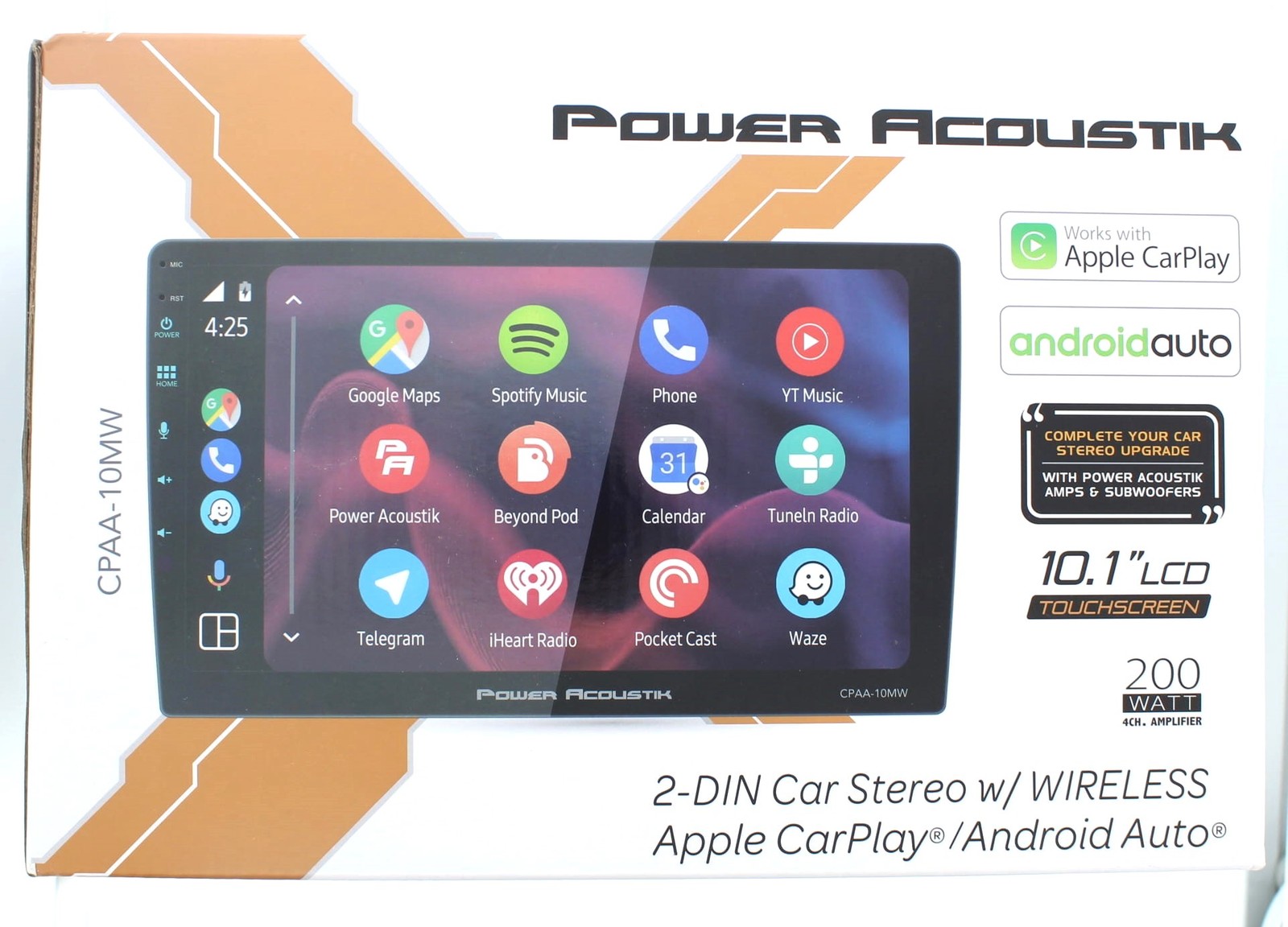 Power Acoustik 2-Din Car Stereo W/Wireless Carplay/ Android Auto (CPAA-10MW)