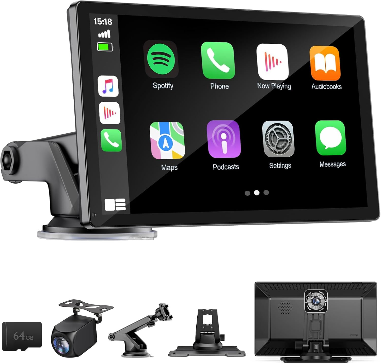 9″ Wireless Apple Carplay Screen for Car with 4K Dash Cam, Portable Apple Carpla