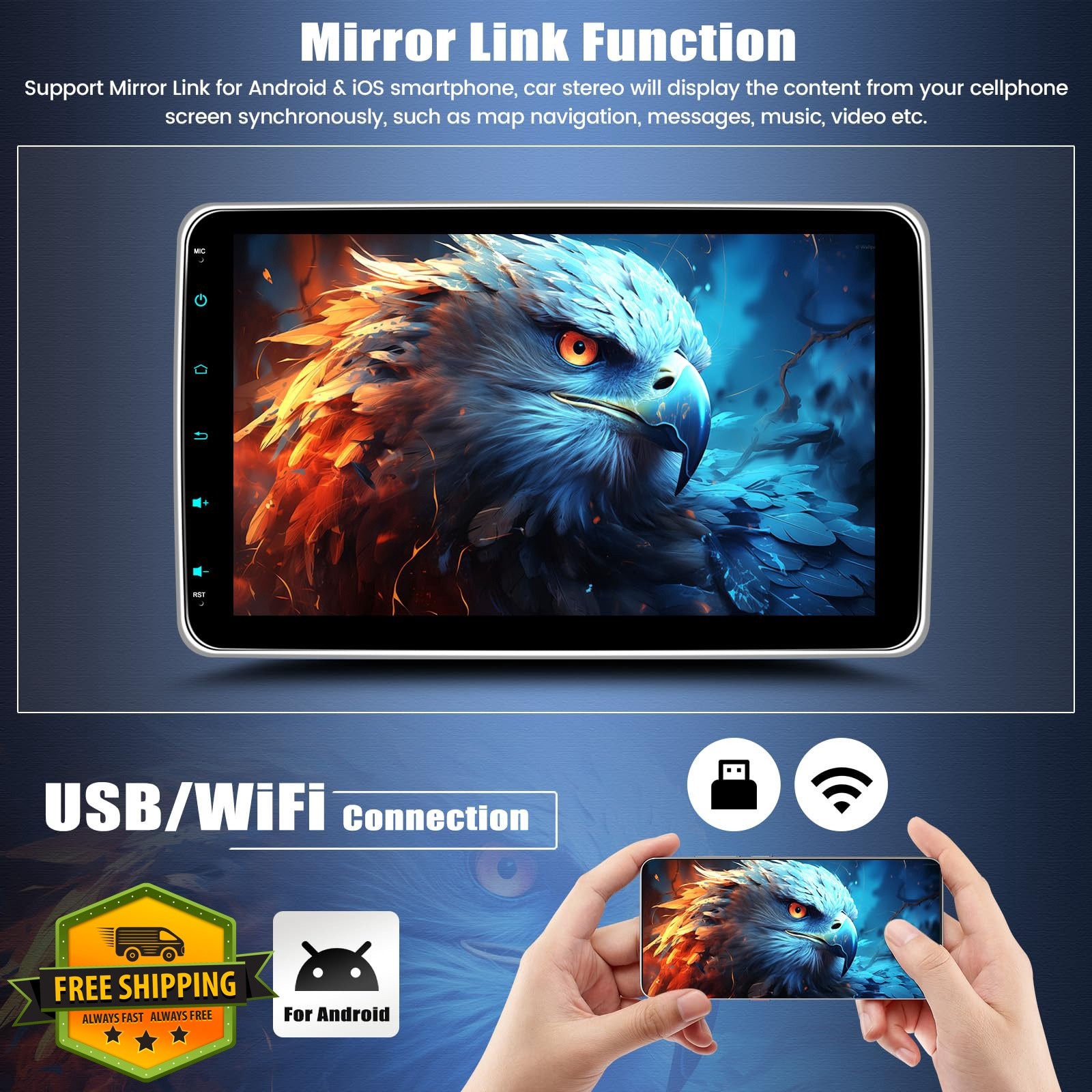 OiLiehu Single Din Car Stereo 10.1″ Touchscreen