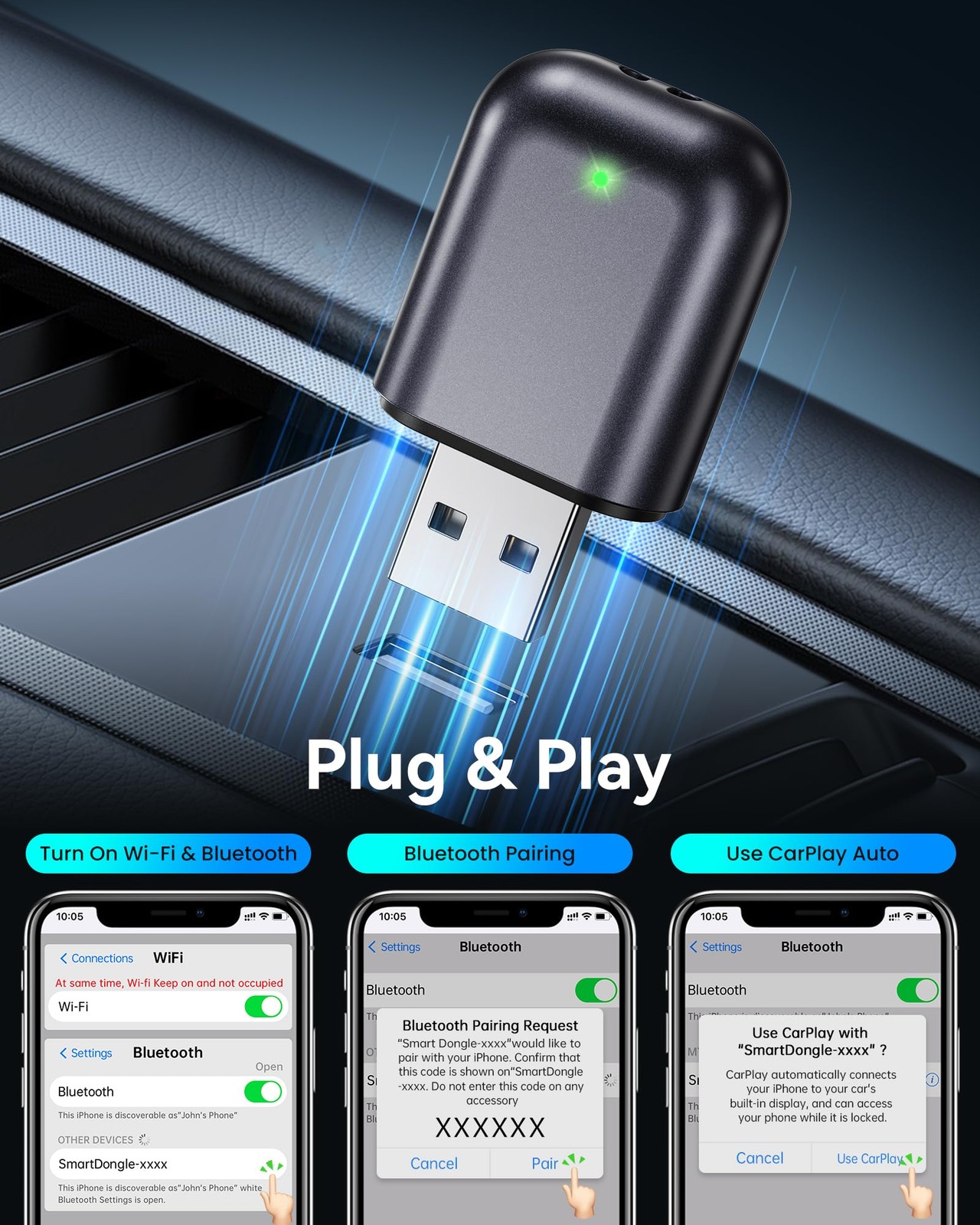 Burnt Sugar Wireless Carplay Adapter for iPhone Newly Upgraded, Starry Sky