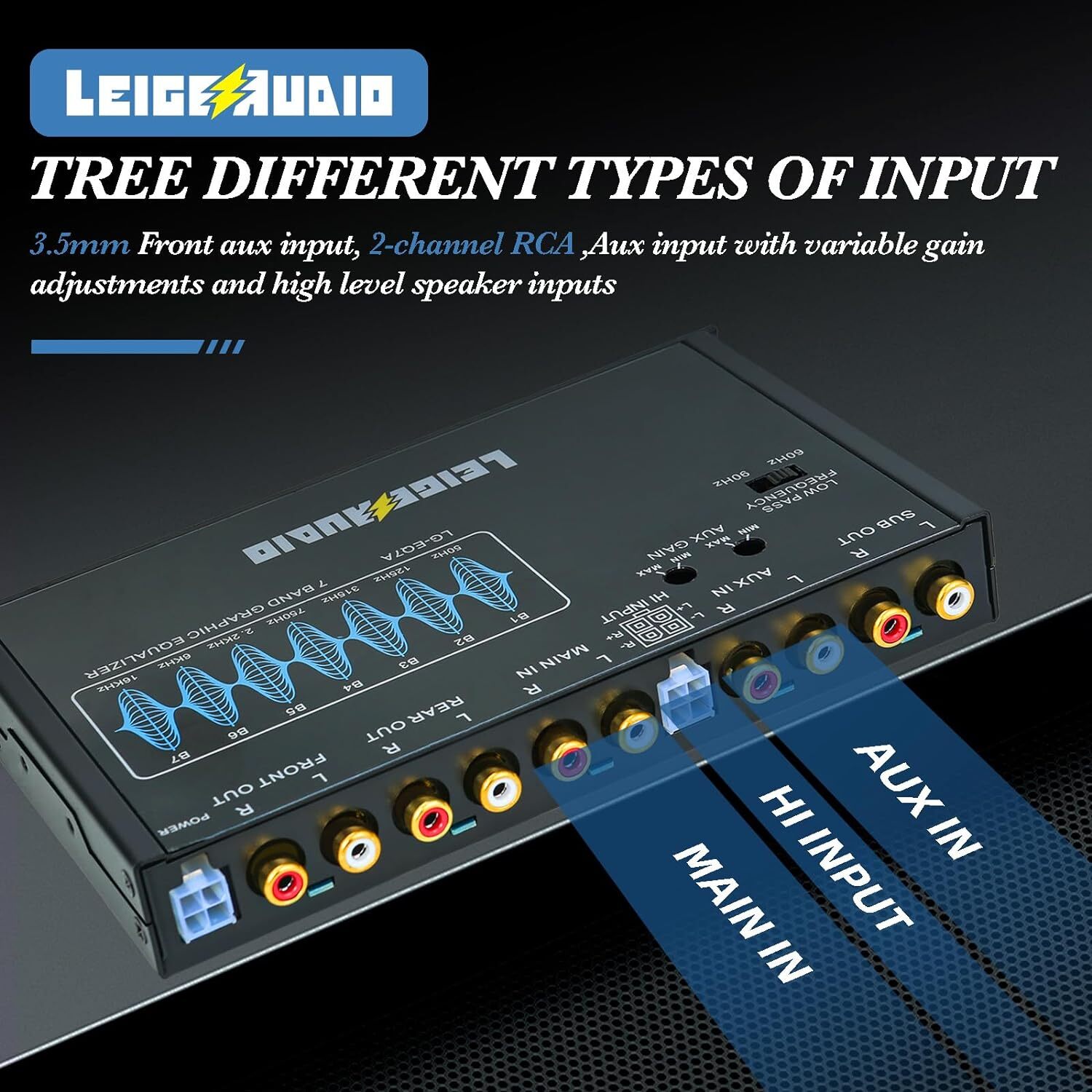 LG-EQ7A 7-Band Car Audio Graphic Equalizer with Front 3.5mm Aux Input, High