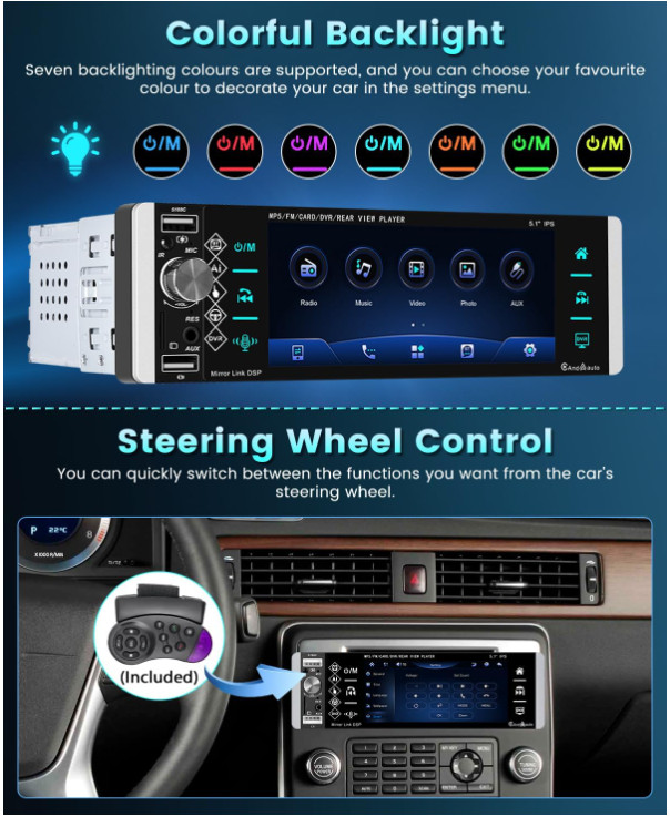 Estereo De Pantalla con Bluetooth Para Coche Carro Auto MP5 Player RCA/AUX/USB/T