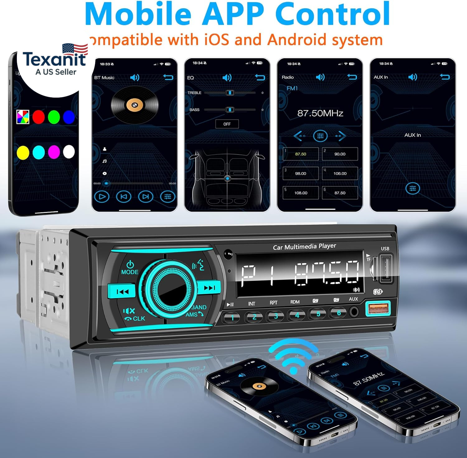 Car Stereo Bluetooth Single Din Radio, Car Audio with Push to Talk Assistant, Ha