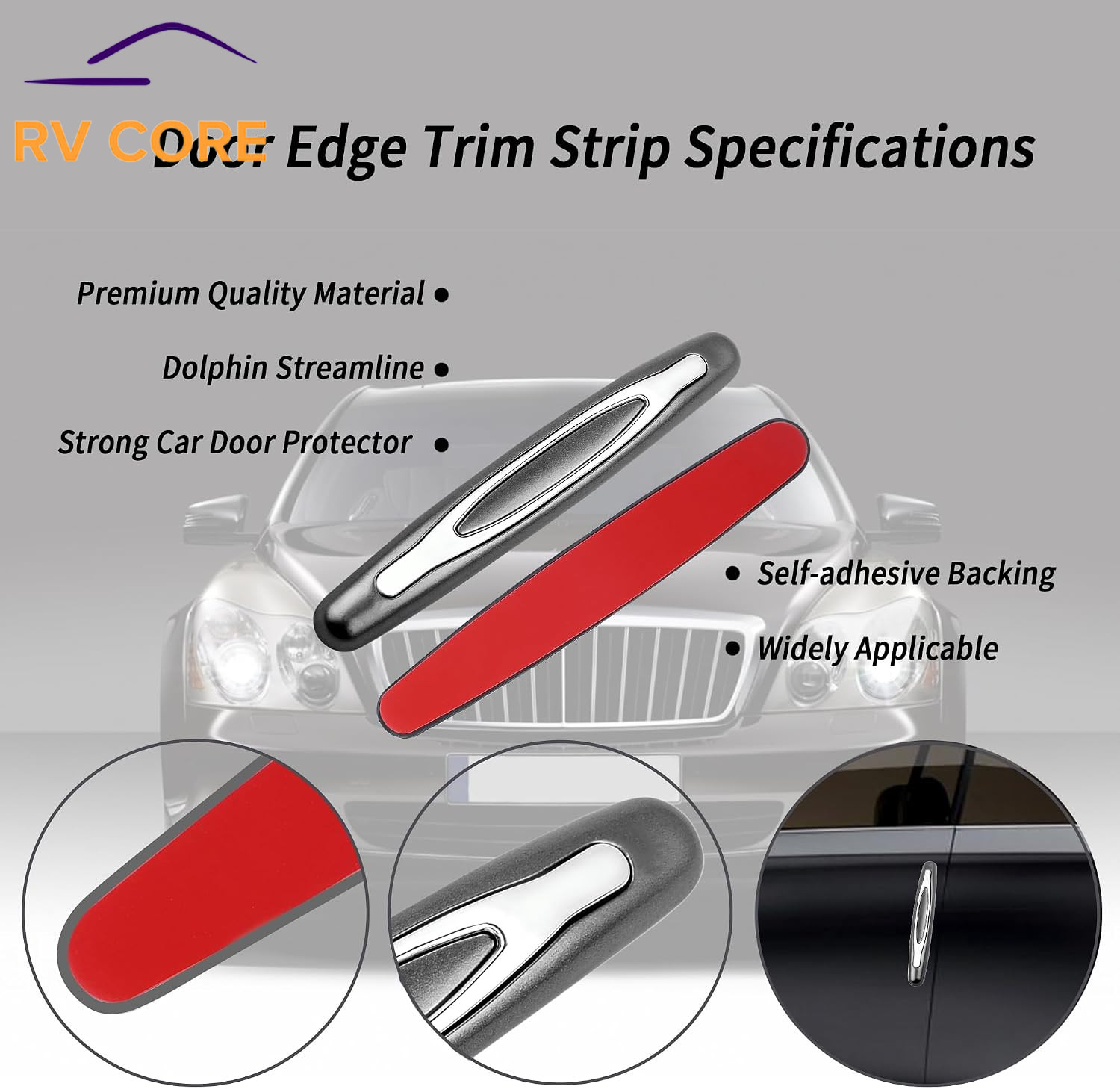4PCS Car Door Edge Guards Anti Scratch Protector Trim Self Adhesive Gray