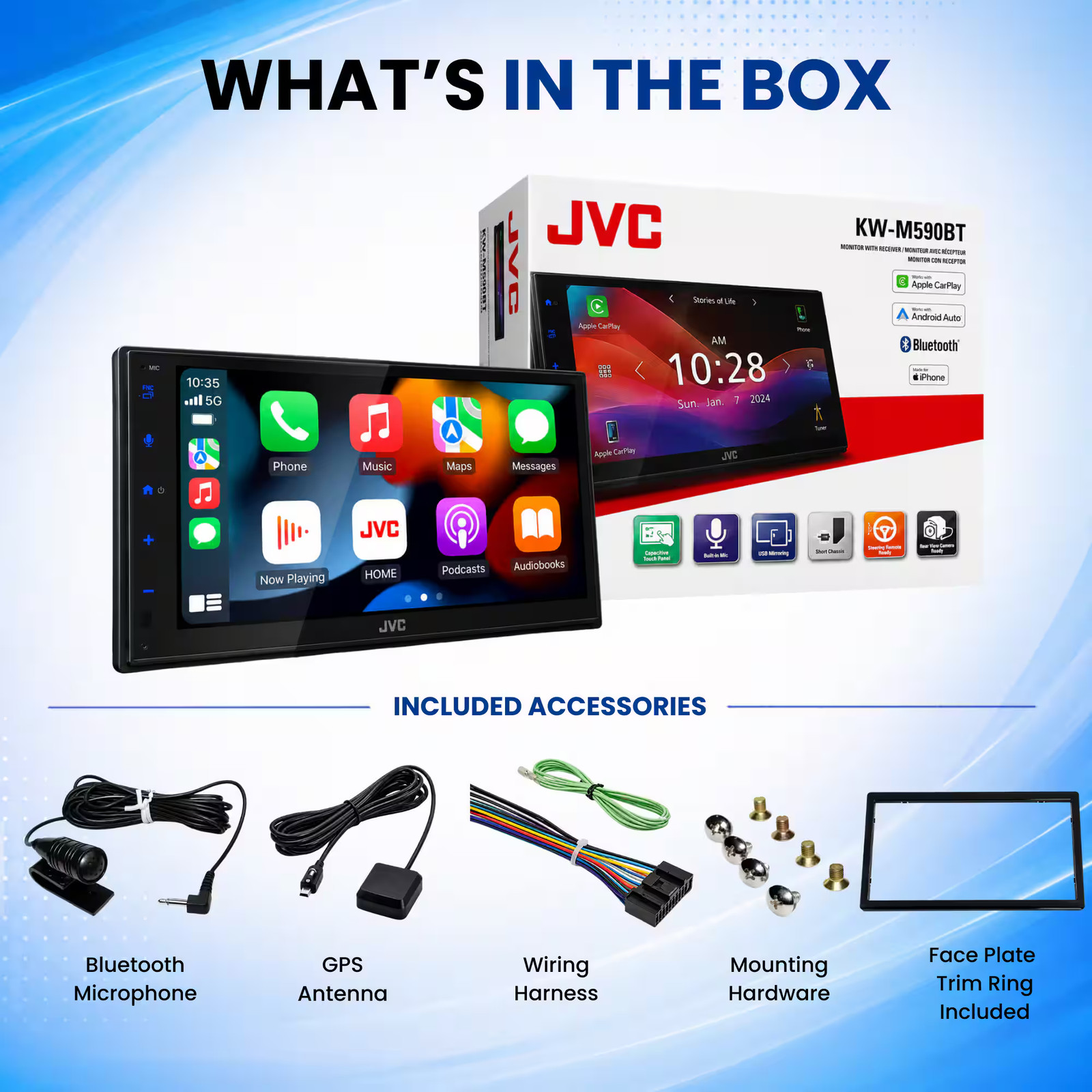 JVC – 6.8″ Android Auto and Apple CarPlay Bluetooth Digital Media (DM) Receiv…