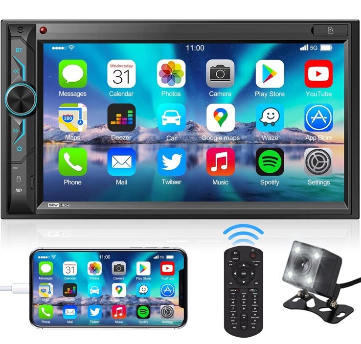 Double Din Car Stereo With Bluetooth: 7 In HD Car Multimedia Receiver Mp5 Player