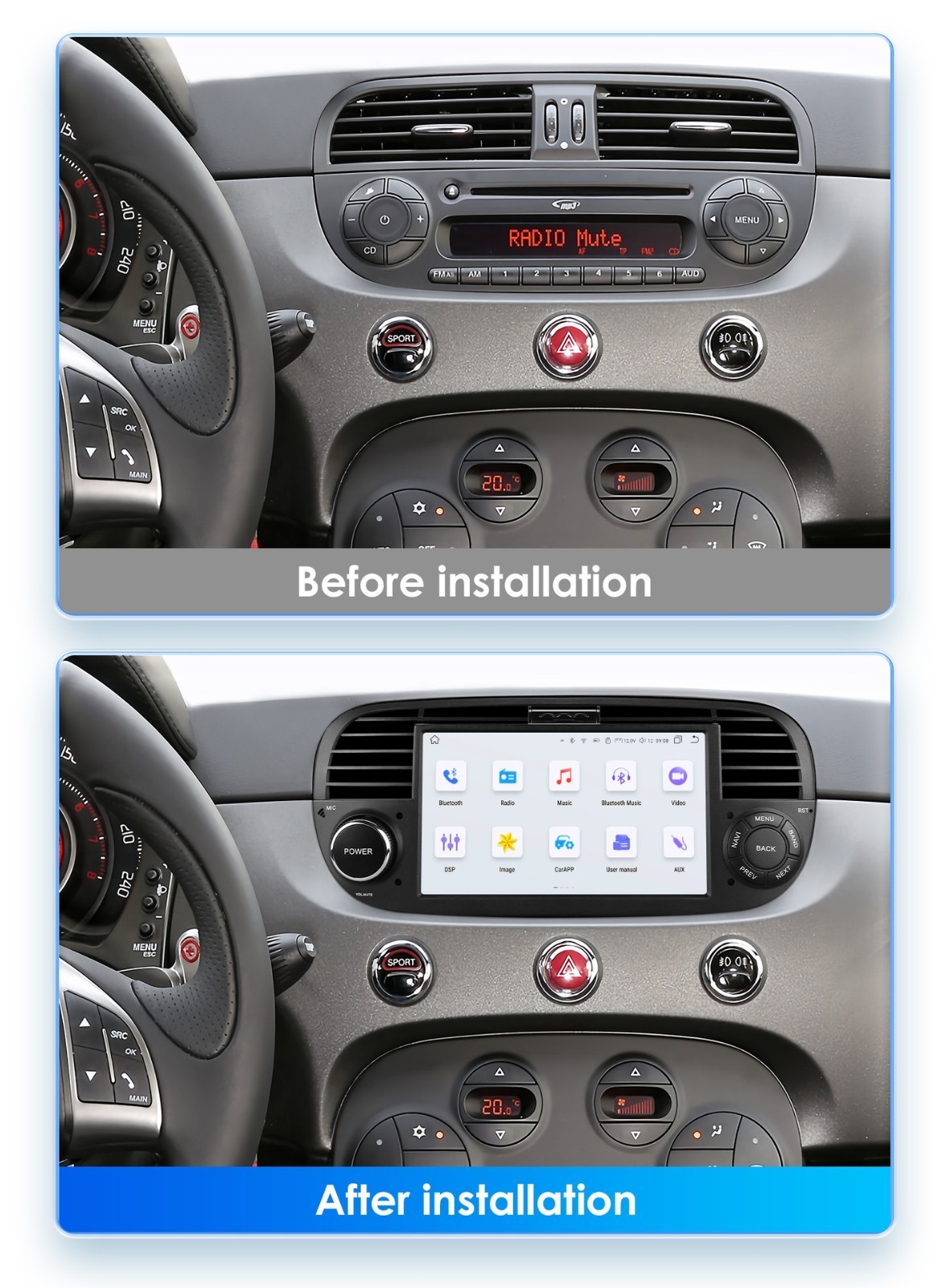 7″ Car Stereo Radio Android Auto Carplay Carlink GPS Navi For 2007-2015 Fiat 500