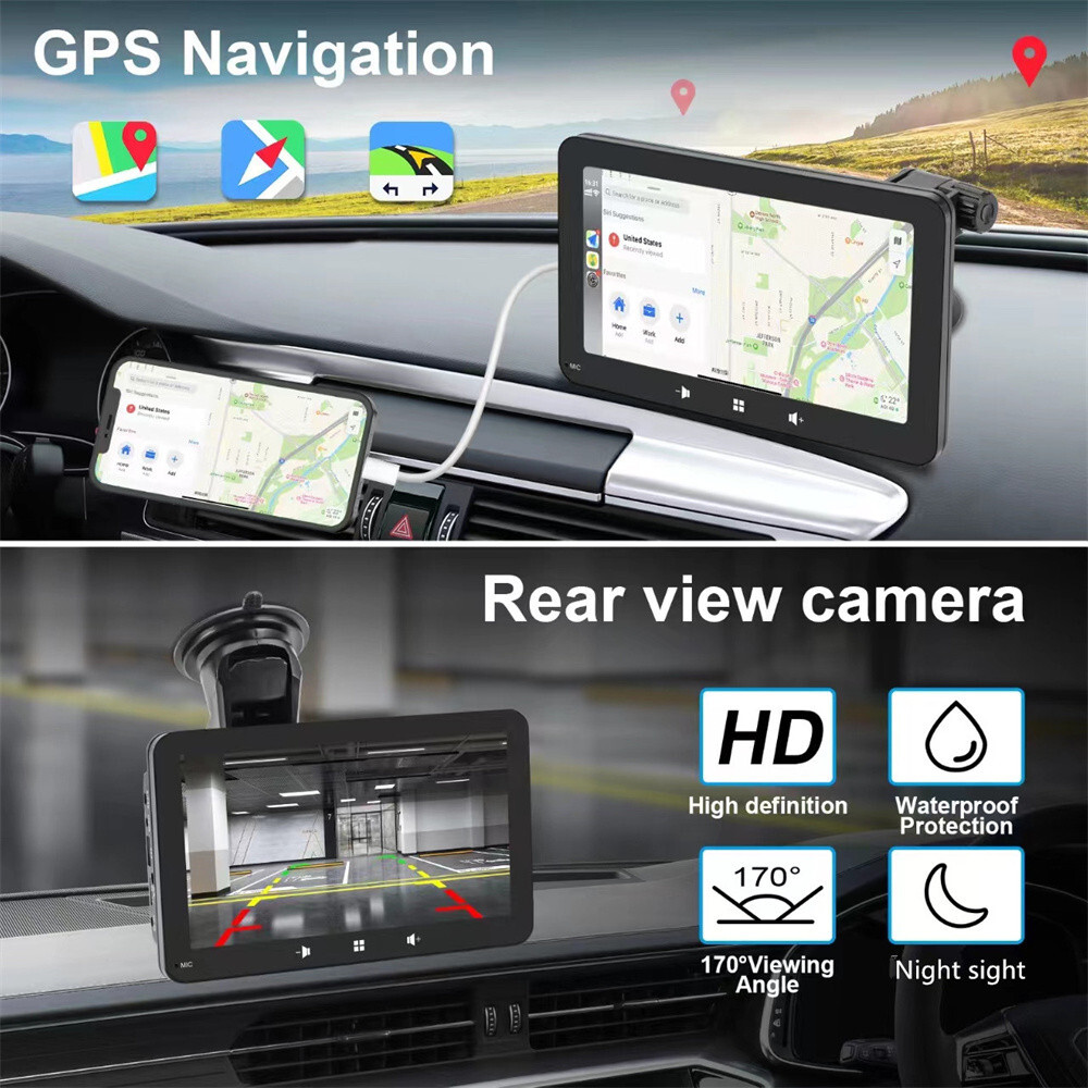 7in Car Stereo Radio Portable Player GPS Navi Touch Screen Mirror Link W/Camera
