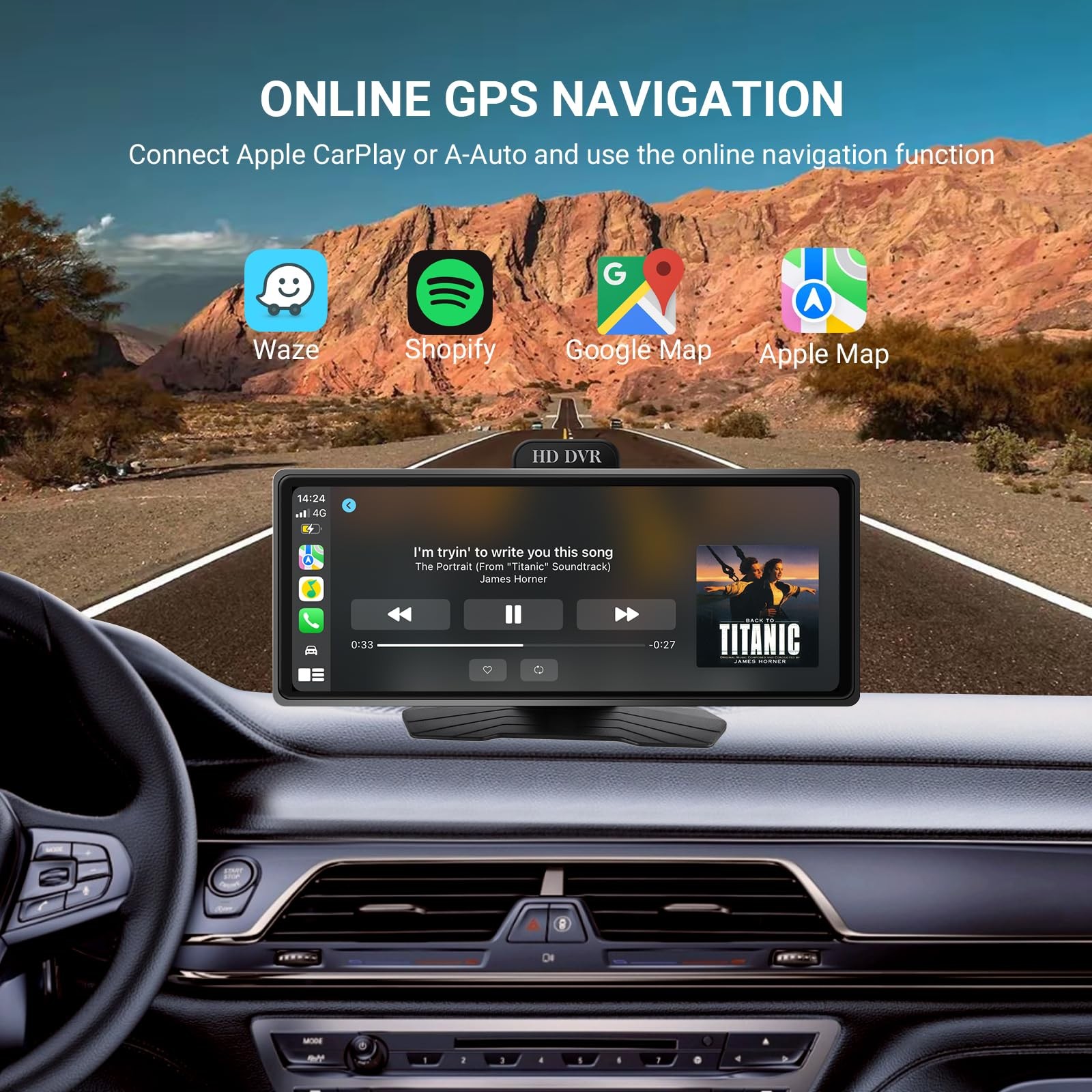 ‌10.26 Inch Wireless CarPlay & Android Auto Car Display with 1080P Dash Cam &…