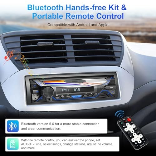 Single Din Bluetooth Car Stereo with CD DVD Player, Single Din Radio with 4″
