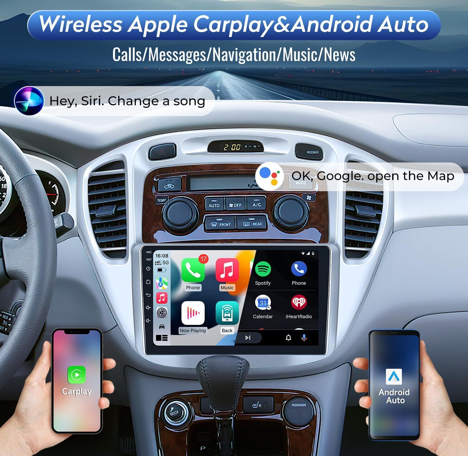 For 2000-2007 Toyota Highlander Apple Carplay Car Radio Android 12 GPS JBL 2+32G