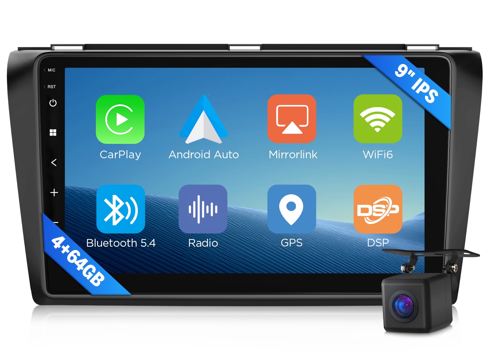 9″ IPS Android 14 4+64 for Mazda 3 2004-2009 Car Stereo CarPlay FM AM Radio DSP