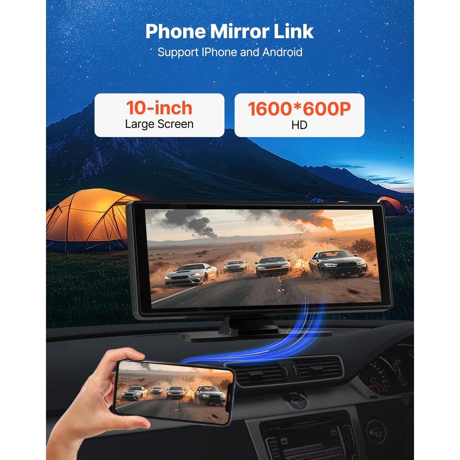 VEVOR 10″ portable Carplay Car Stereo Radio Touch Screen WIFI GPS Voice Contorl