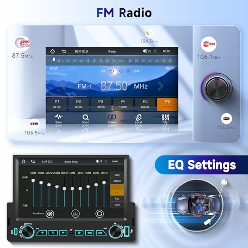 7” Single Din Car Stereo with Wireless Carplay Android Auto, Single Din