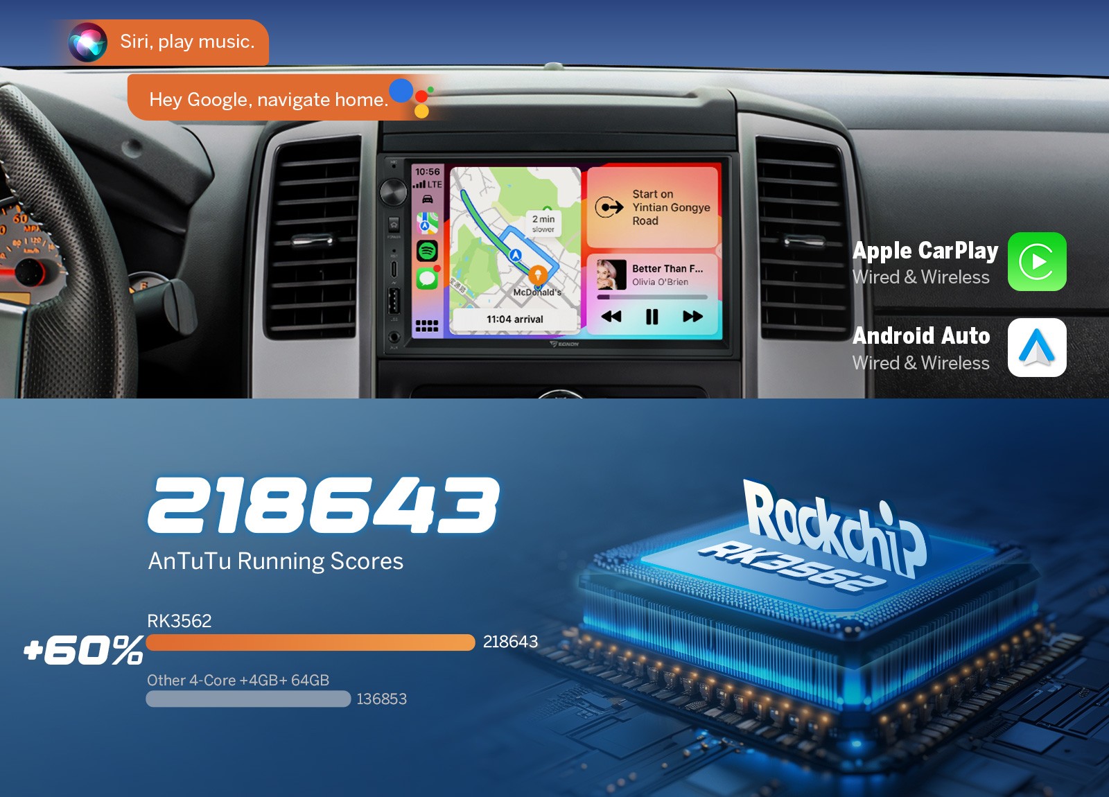 7″ IPS Car Stereo Radio Android 14 4+64 Wireless CarPlay GPS Double DIN HeadUnit