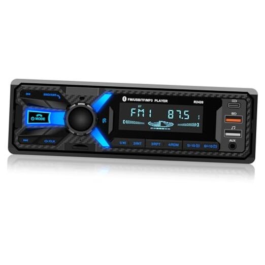 Car Radiotooth with Type-C/USB Port, FM/AM Single Din Car Stereo Radio Blue