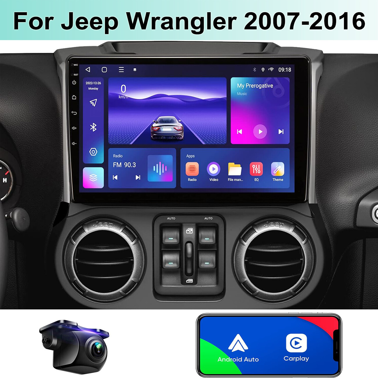 For 2007-2016 Jeep Unlimited Wrangler Stereo Radio Player GPS 10.1″ Android 12