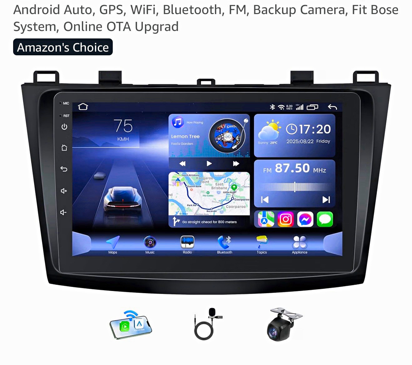 JAC Android 13 9in 2 DIN Car Stereo GPS WiFi BT Backup Camera X003B72KRB