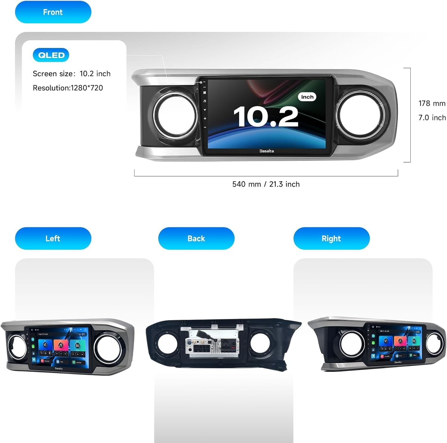 Dasaita 10.2″ Car Stereo for Toyota Tacoma 2016 to 2022 Apple Carplay Head Unit