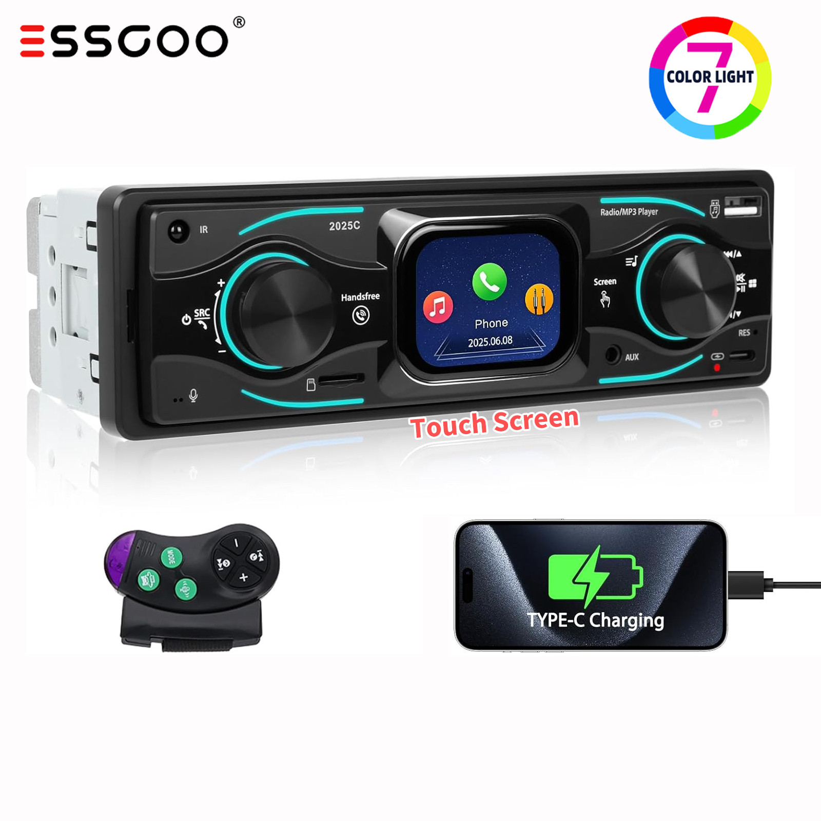 Single Din Car Stereo Radio MP3 Player Bluetooth FM/USB/TF/LCD/Aux In-dash