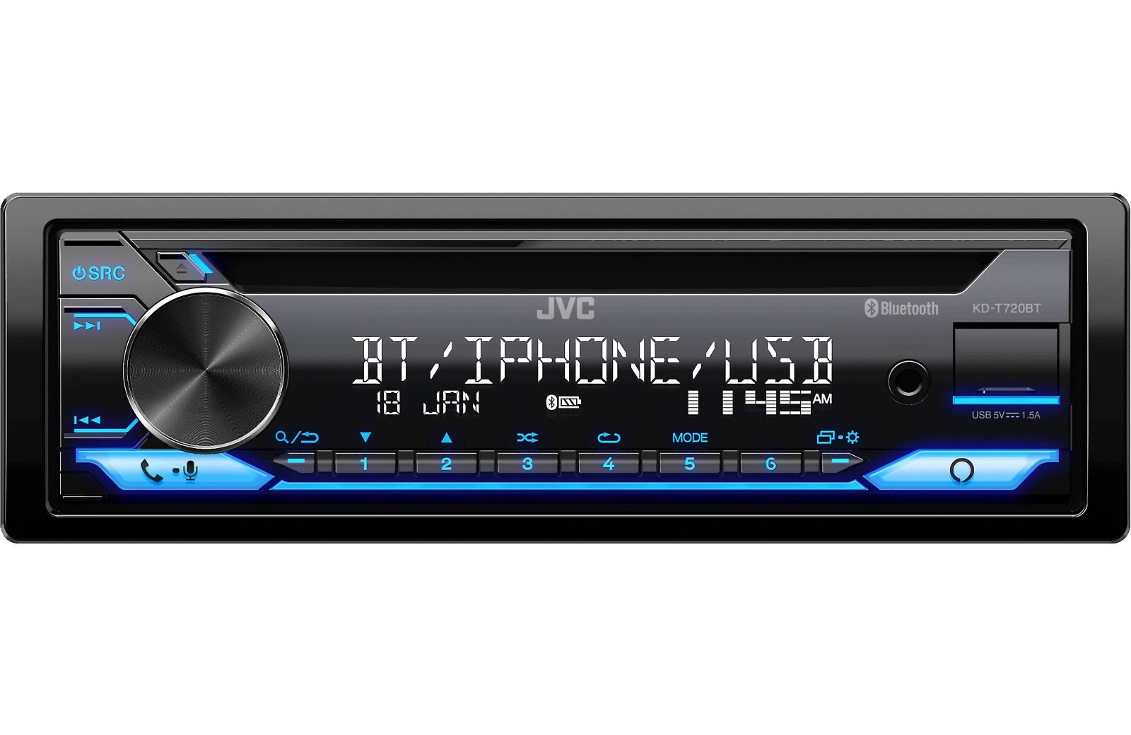 JVC KD-T720BT Bluetooth CD Player Android iPhone Alexa Pandora USB Aux MP3 AM FM