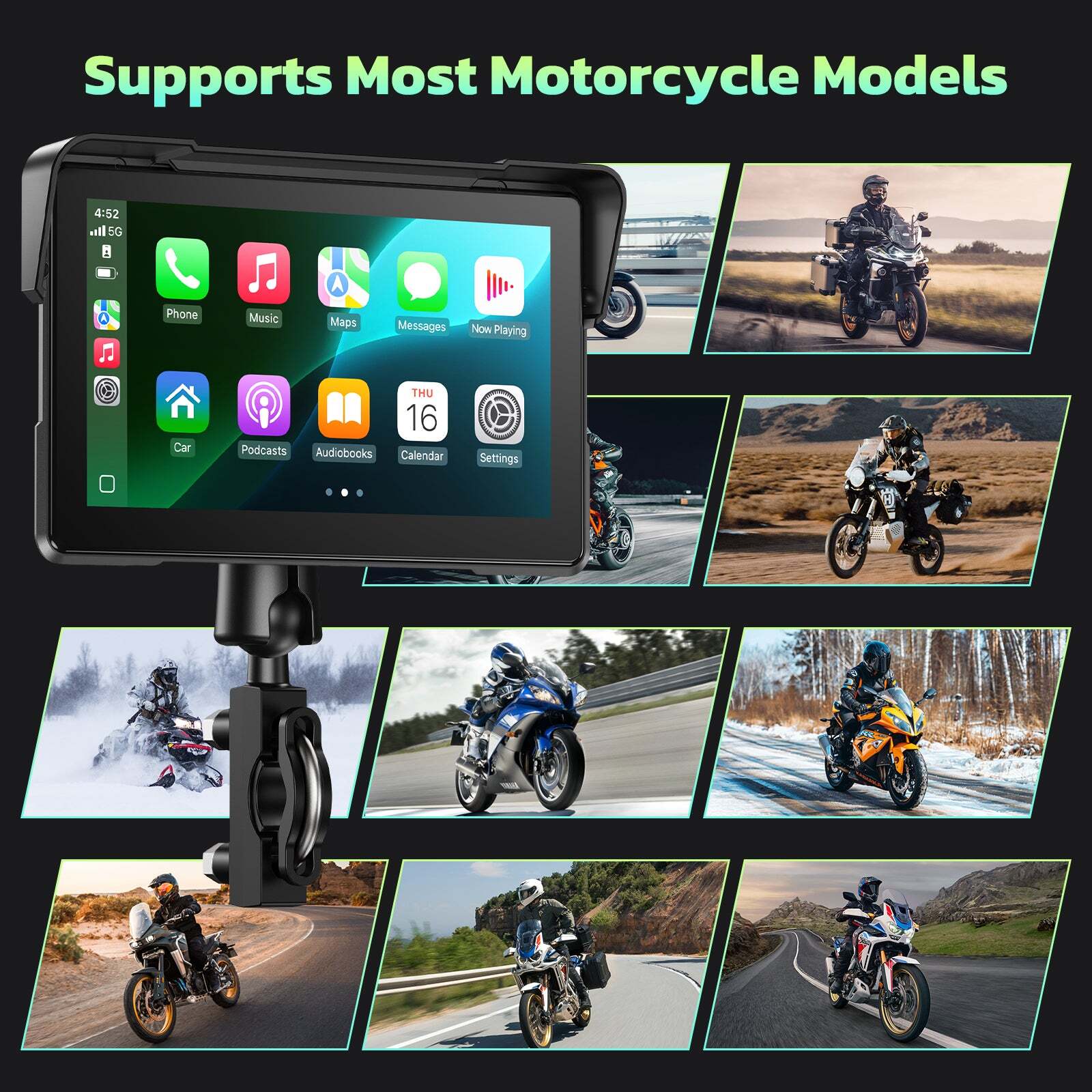 RC19 7″ HD Motorcycle Navigator Wireless CarPlay Android Auto Touch Screen
