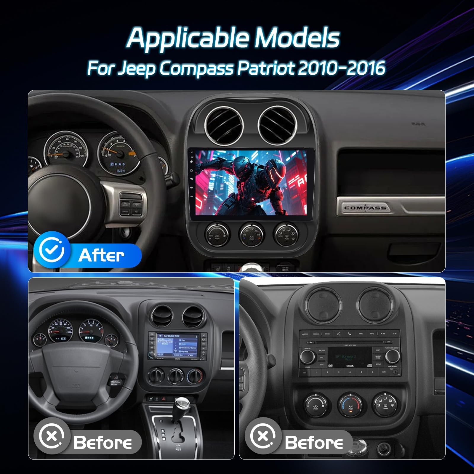 Nhopeew Android Radio For Jeep Compass Patriot 2010-2016 10.1 Inch Touch Screen