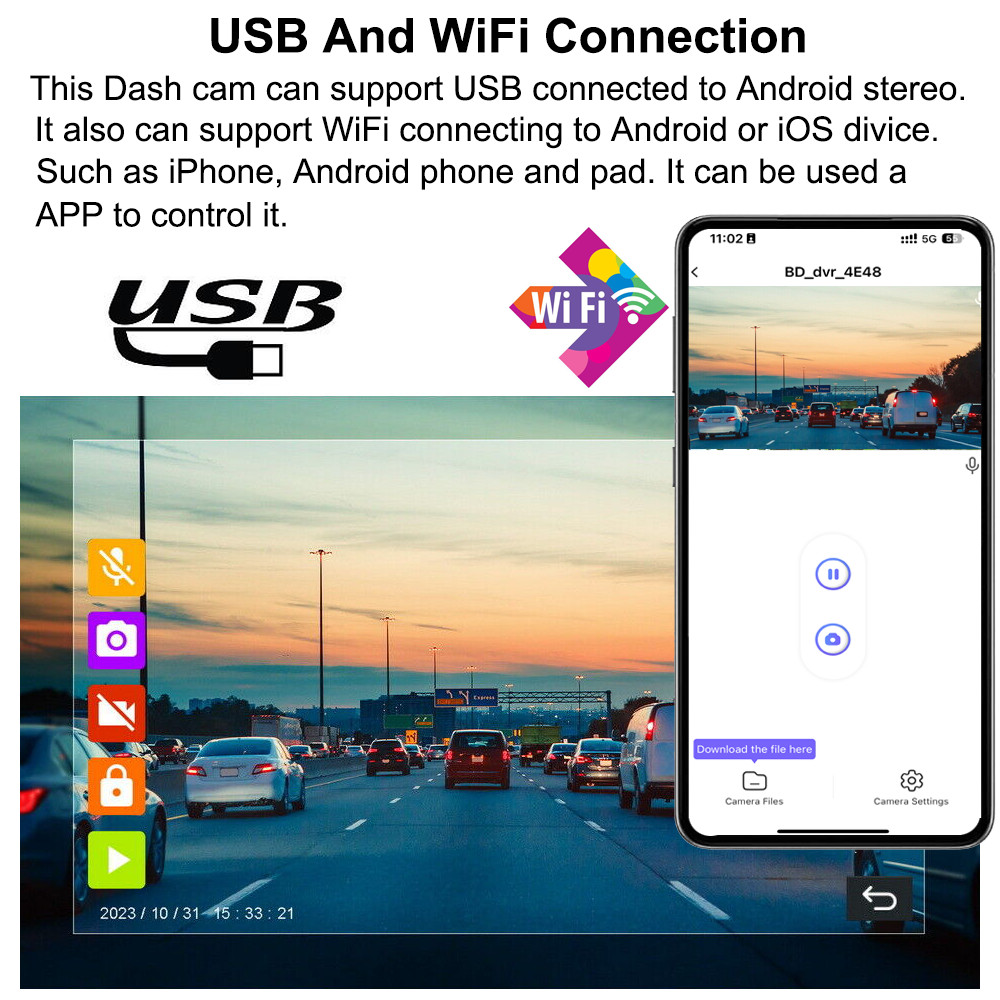 170° WiFi Dash Cam Recorder Car Camera HD 1080P Car DVR For Android Car Stereo