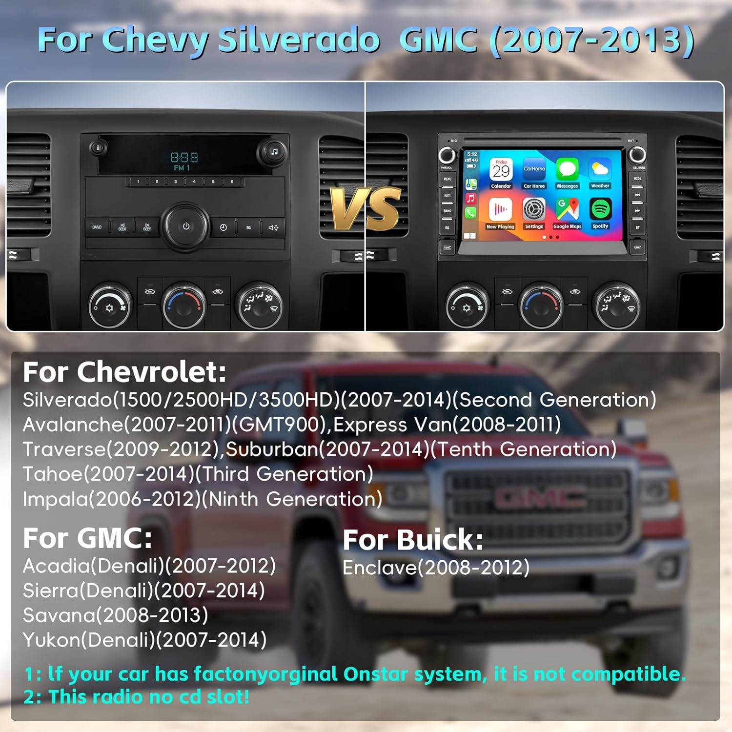Car Stereo Radio for Chevy Silverado 2007 2008 2009 2010 2011 2012 2013, Chevy S