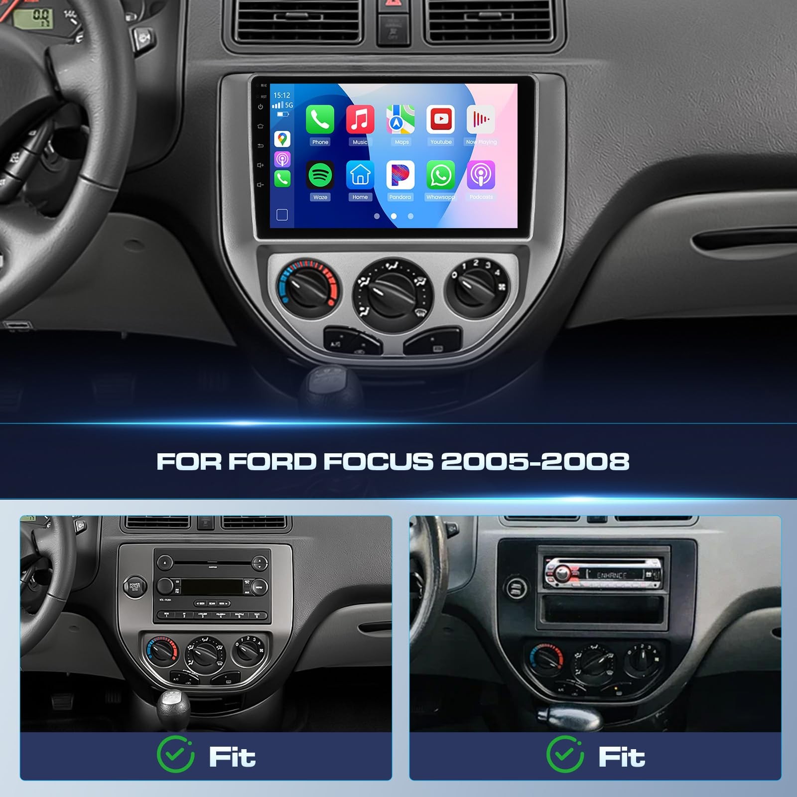 1280*800 Car Stereo Radio for Ford Focus 2005-2007 Carplay Screen Android Auto