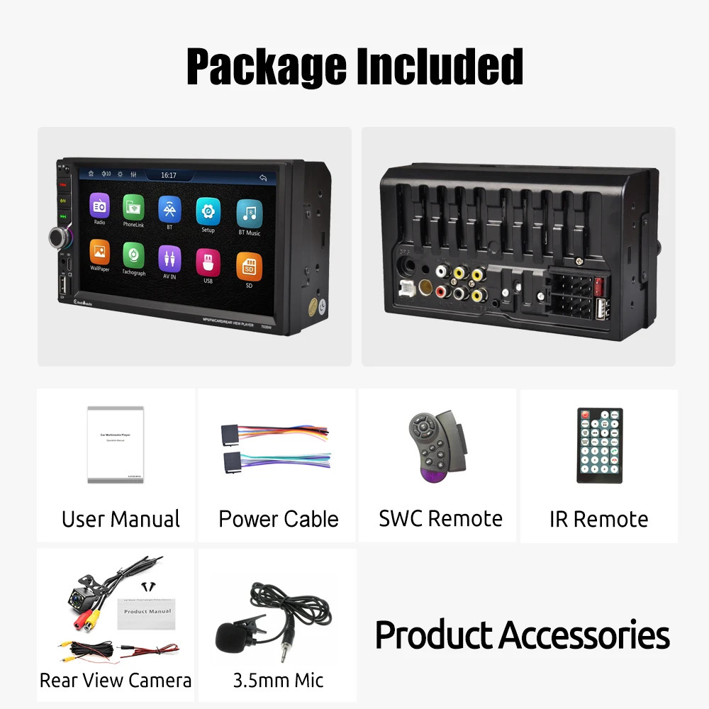ESSGOO 7 Inch Wireless Apple Carplay Android Auto Double 2 DIN Car Stereo Radio