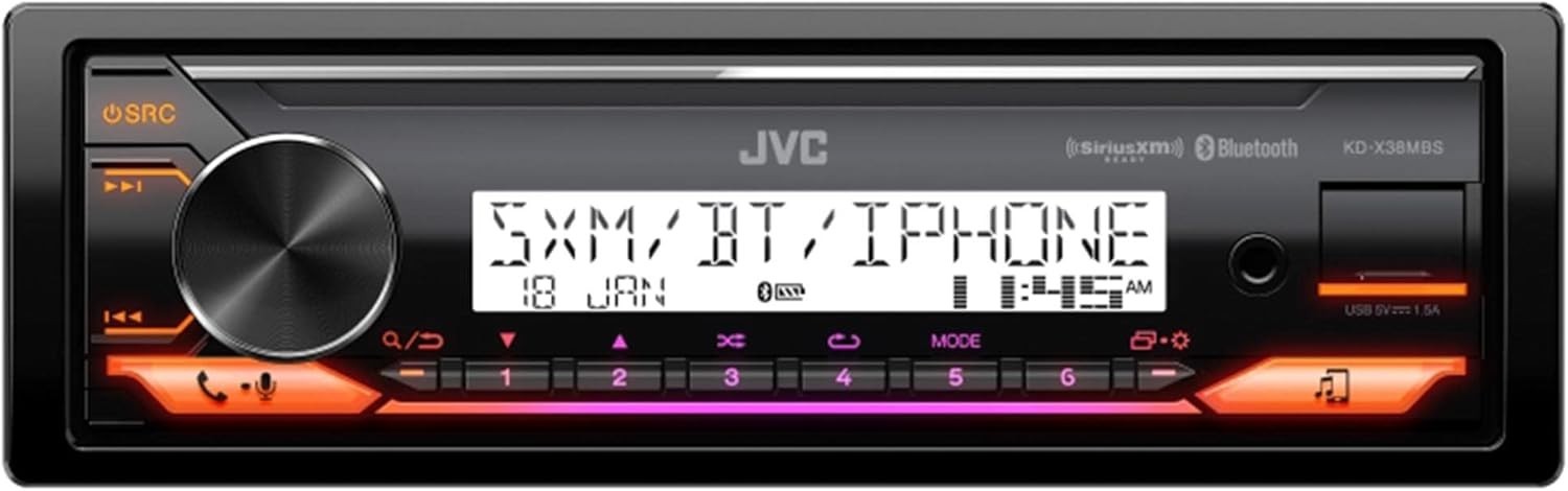 JVC KD-X38MBS Single DIN Marine MotorSport Bluetooth USB AUX LED- OPEN BOX!
