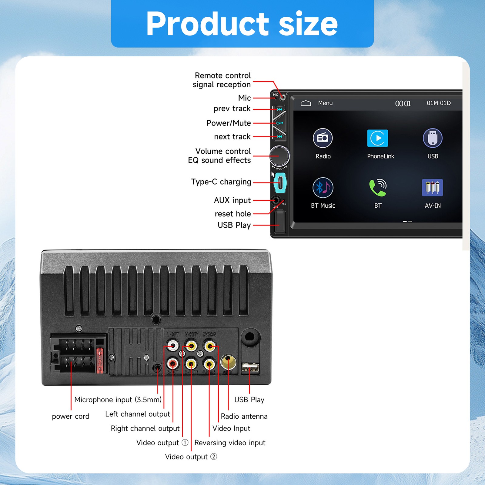 7″ Touch Screen Stereo Bluetooth Radio Car For Apple/Android Carplay GPS +16GB