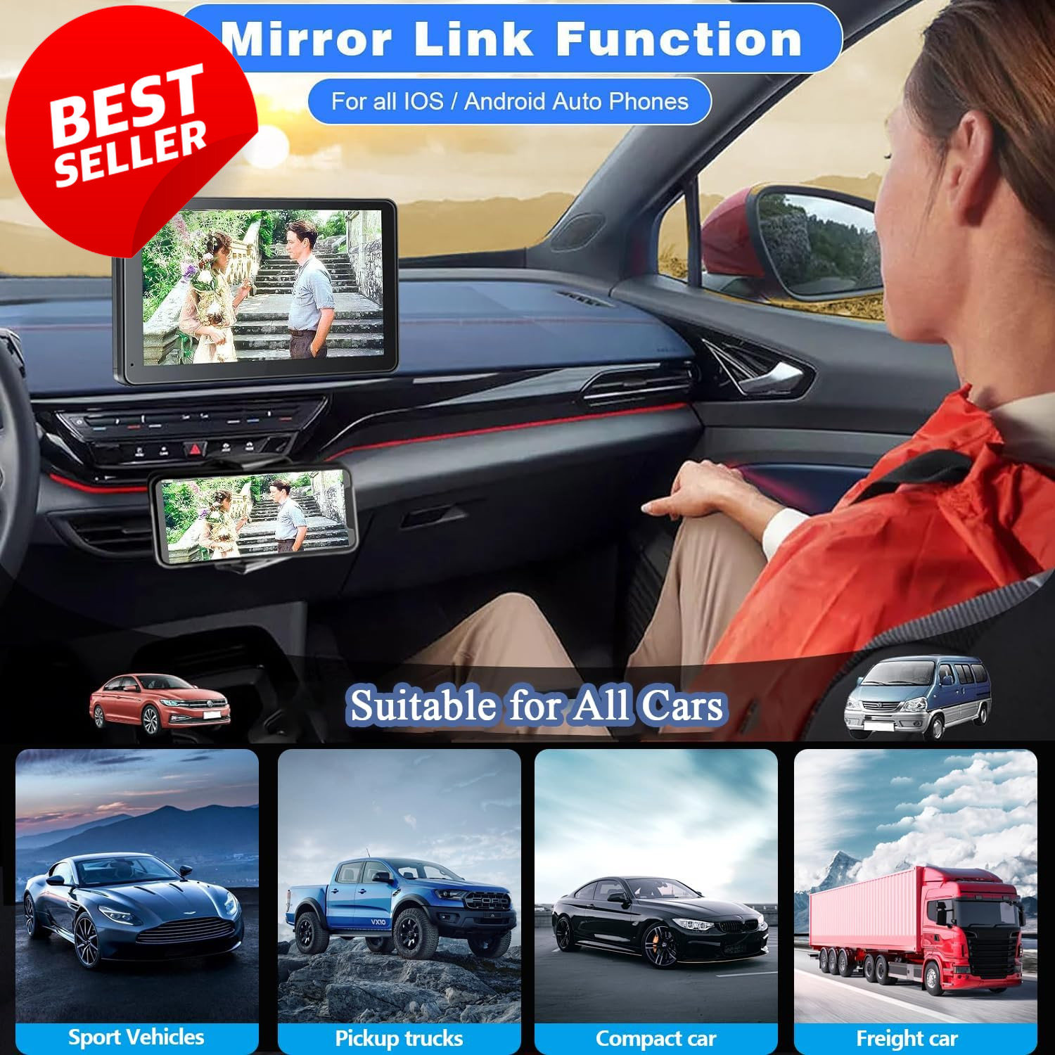 7″ Wireless CarPlay Android Auto Screen Bluetooth 5.2 Backup Camera FM AUX – US