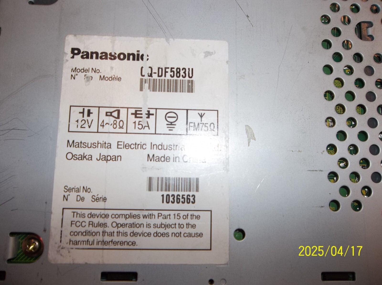 Panasonic CQ-DF583U Car Stero 50 x 4 W/ changer control – Untested