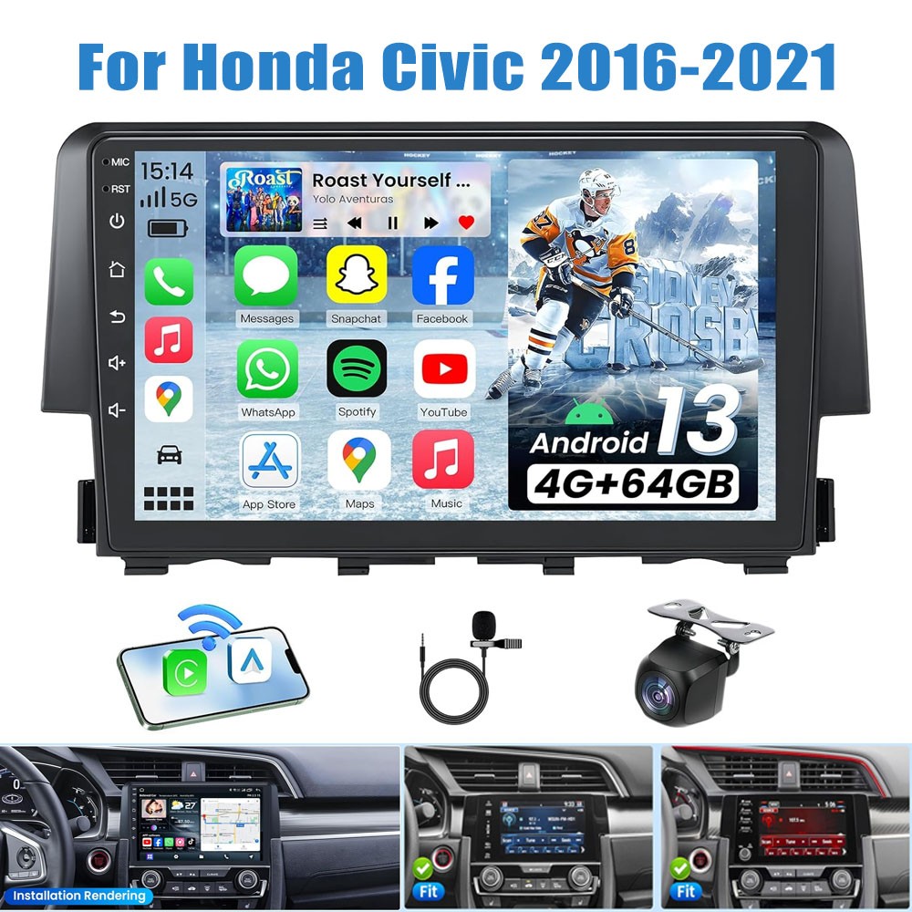 9” Android 13.0 Radio For Honda Civic 2016-2021 4Core 4+64G WiFi GPS Car Player