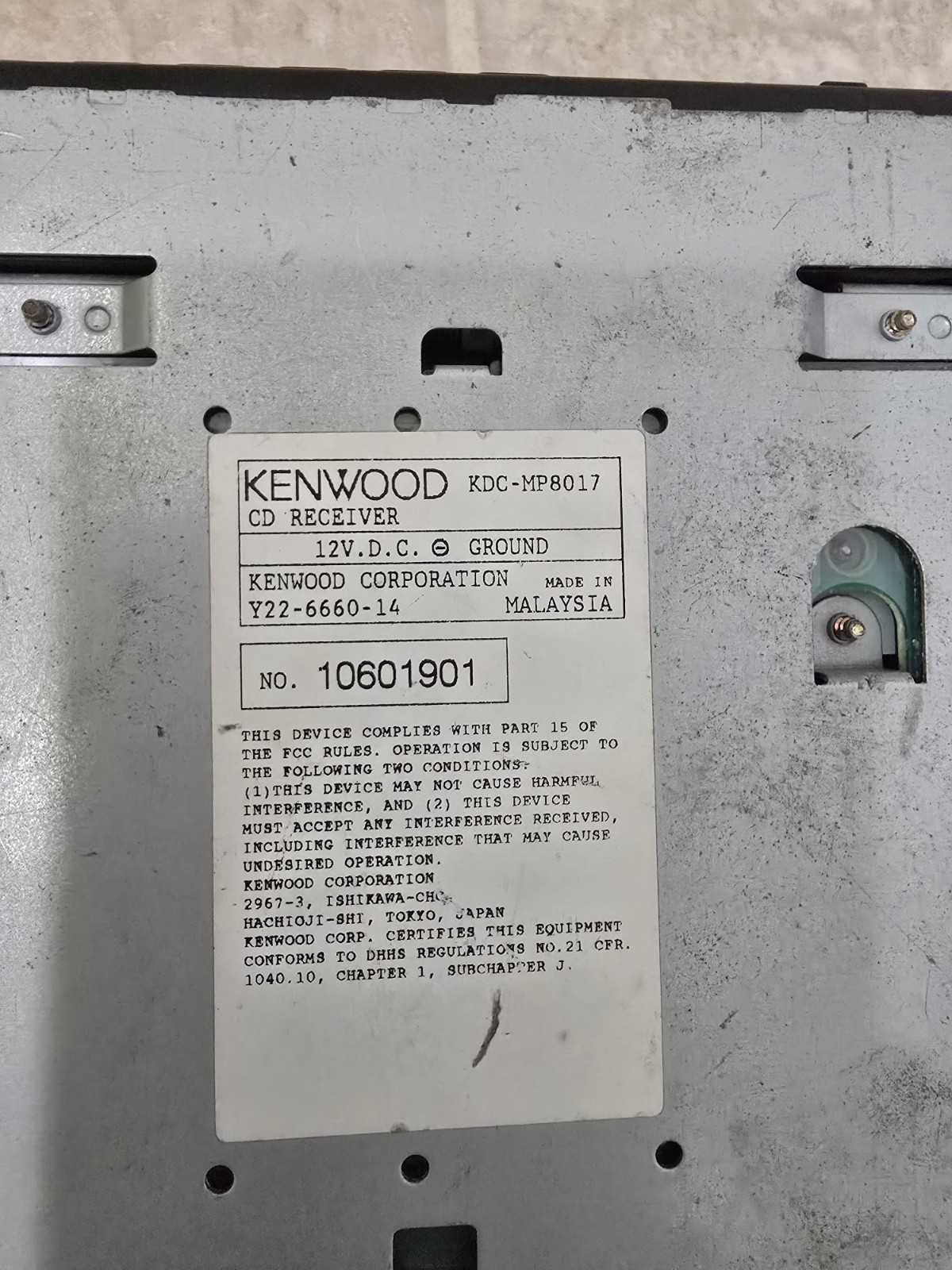 Kenwood KDC-MP8017 Car Stereo Pre-owned Untested