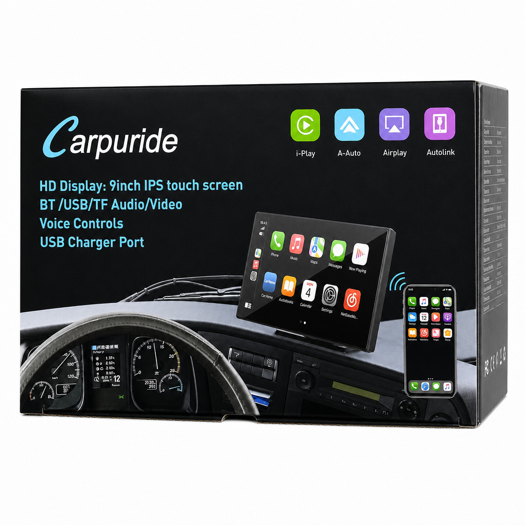 CARPURIDE W901 Plus 9″ Wireless CarPlay Android Auto Portable Car Stereo