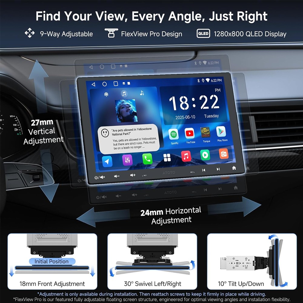 ATOTO FlexView Pro Floating Car Stereo Android GenAI 10″ GPS Radio Backup Camera